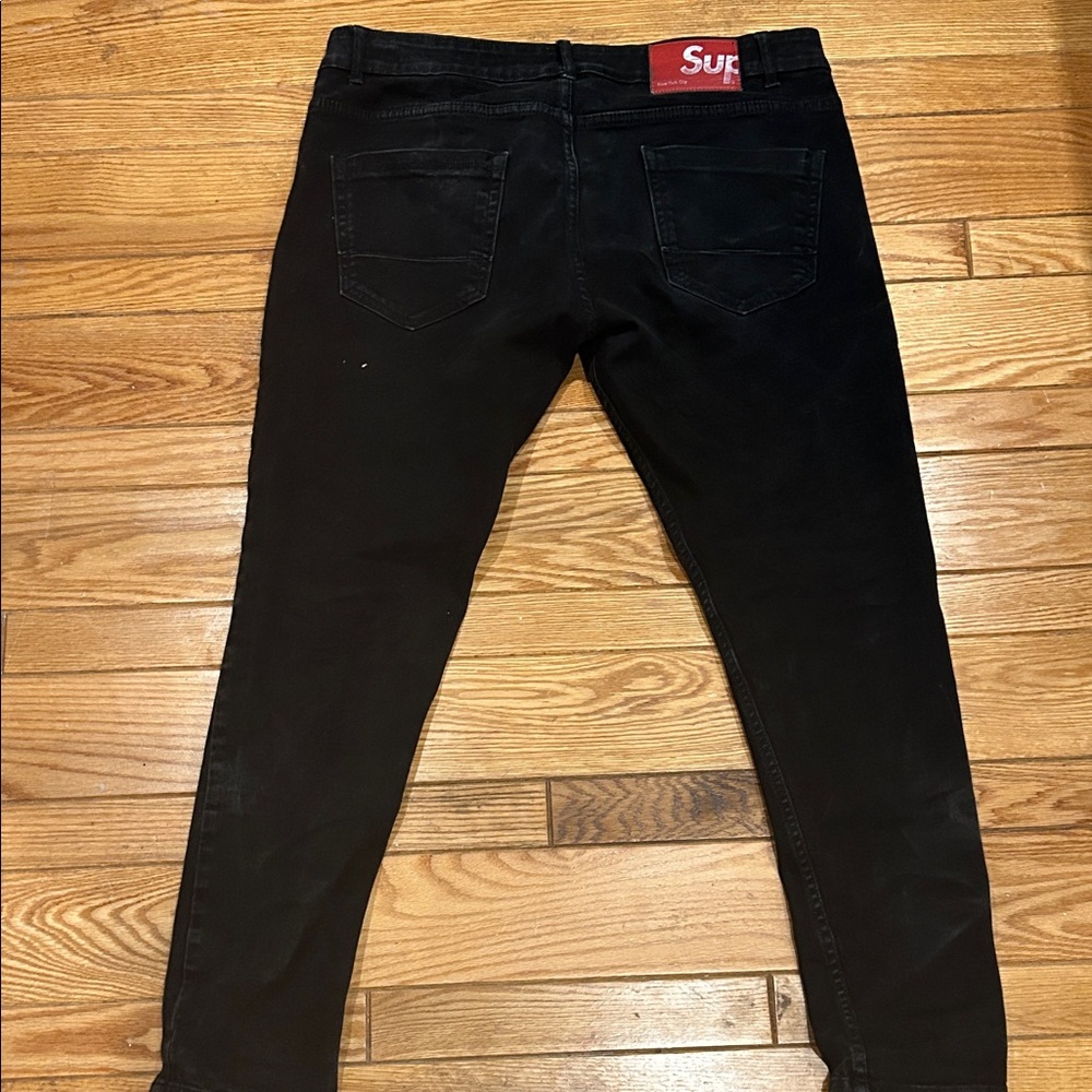 Supreme Black Jeans with Red Logo Patch